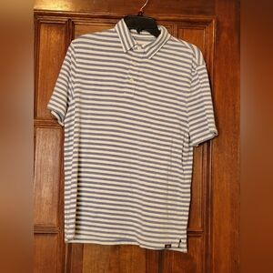 Faherty Cloud Cotton Blue Striped Short Sleeve Polo Shirt Size Small